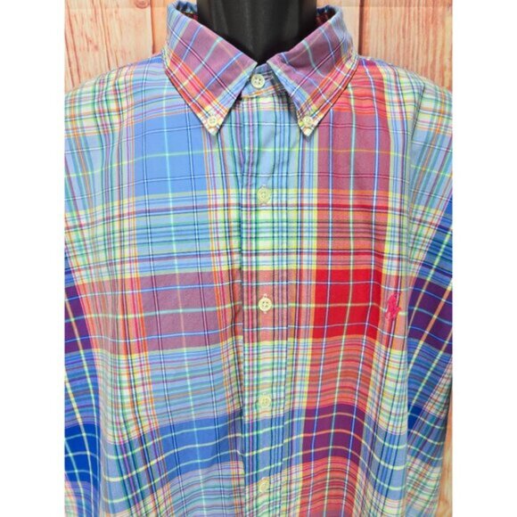 Ralph Lauren Mens Classic Fit Shirt XXL Short Sleeve Button-Down Multicolor - Picture 3 of 8